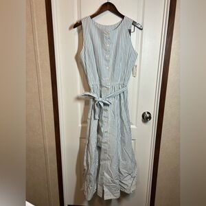 Vintage Corbin Ltd Blue and White Striped 100% Cotton Sundress - Size 10 NOS NWT